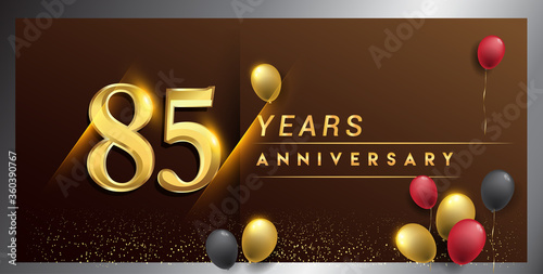 85th years anniversary celebration logotype. anniversary logo with golden color, balloon and confetti isolated on elegant background, vector design for celebration, invitation card, and greeting card