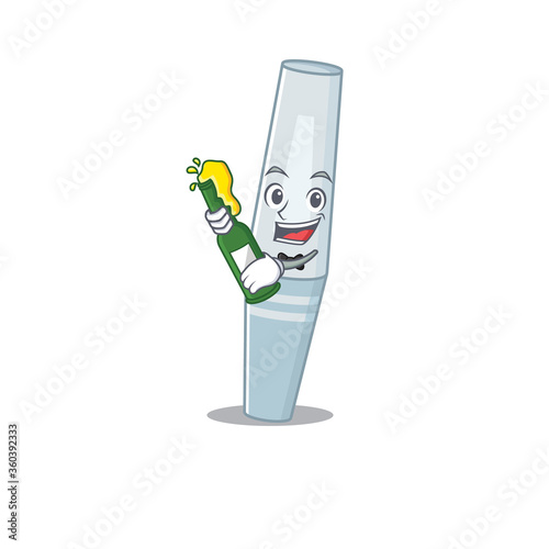 A caricature design style of mascara cheers with a bottle of wine
