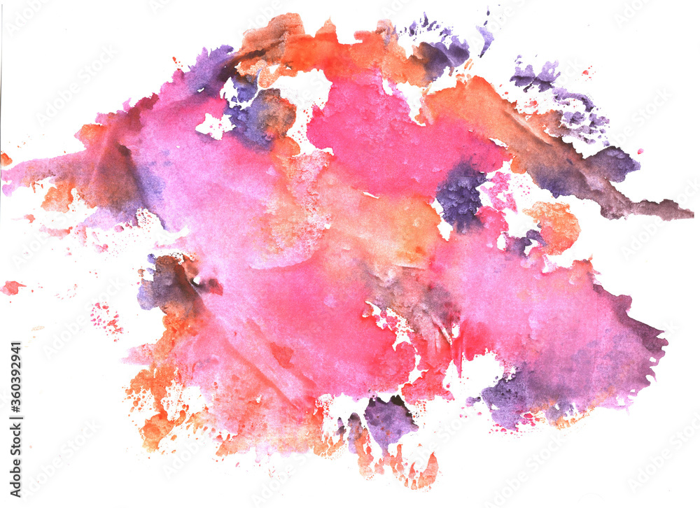 watercolor stains and stains, pink and orange blots on a white background, abstract background texture handwritten with living materials