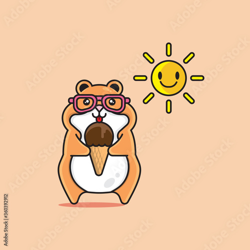 Illustration of cute hamster summer vector The Concept of Isolated Technology. Flat Cartoon Style Suitable for Landing Web Pages, Banners, Flyers, Stickers, Cards