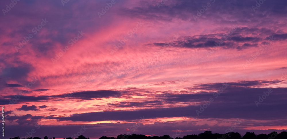 pink and purple sky at sunset in January