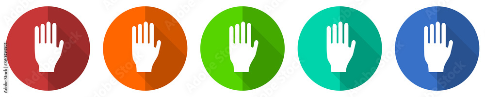 Stop icon set, red, blue, green and orange flat design web buttons isolated on white background, vector illustration Stop icon set, red, blue, green and orange flat design web buttons isolated on white background, vector illustration