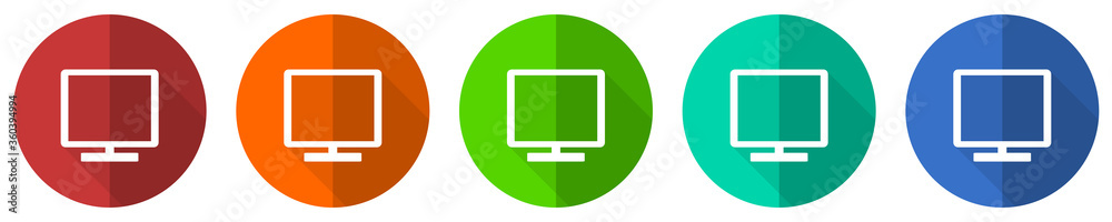 Tv icon set, television, red, blue, green and orange flat design web buttons isolated on white background, vector illustration Tv icon set, television, red, blue, green and orange flat design web buttons isolated on white background, vector illustration
