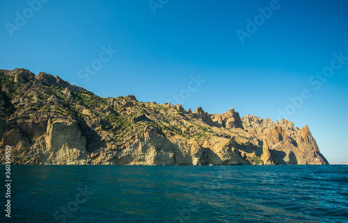 Kara Dag Mountain In Kurortnoe Settlement, Crimea, Russia Close Up. photo