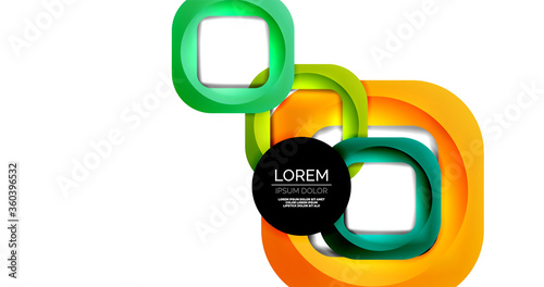 Square geometric vector abstract background, dynamic modern minimal template. Multicolored square shapes with round corners overlapping each other
