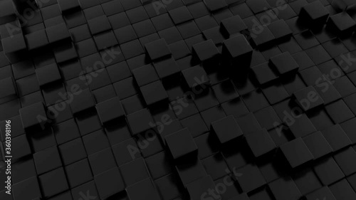 Minimalistic waves pattern made of cubes. Abstract Black Cubic Waving Surface Futuristic Background. 3d animation.