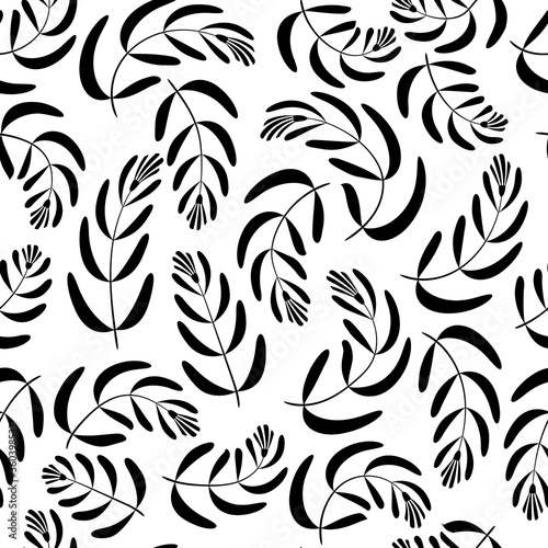 Abstract floral seamless pattern. Leaves and flowers on rich blue background. Vector illustration.