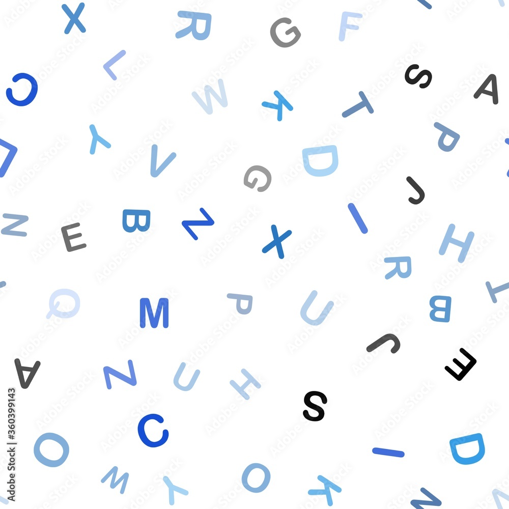 Fototapeta Jasnoniebieski wektor bezszwowe tło ze znakami alfabetu. Streszczenie ilustracja z kolorowym alfabetem łacińskim. Projekt dla tekstyliów, tkanin, tapet.