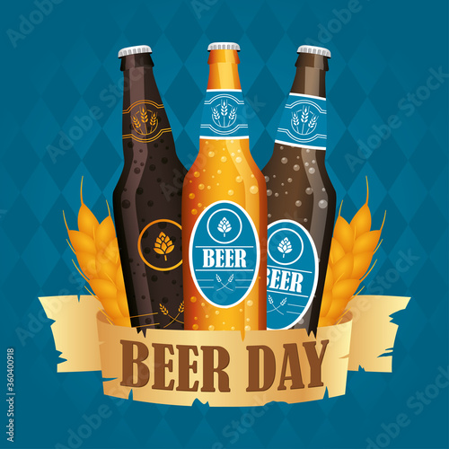 Beer day celebration event with bottles