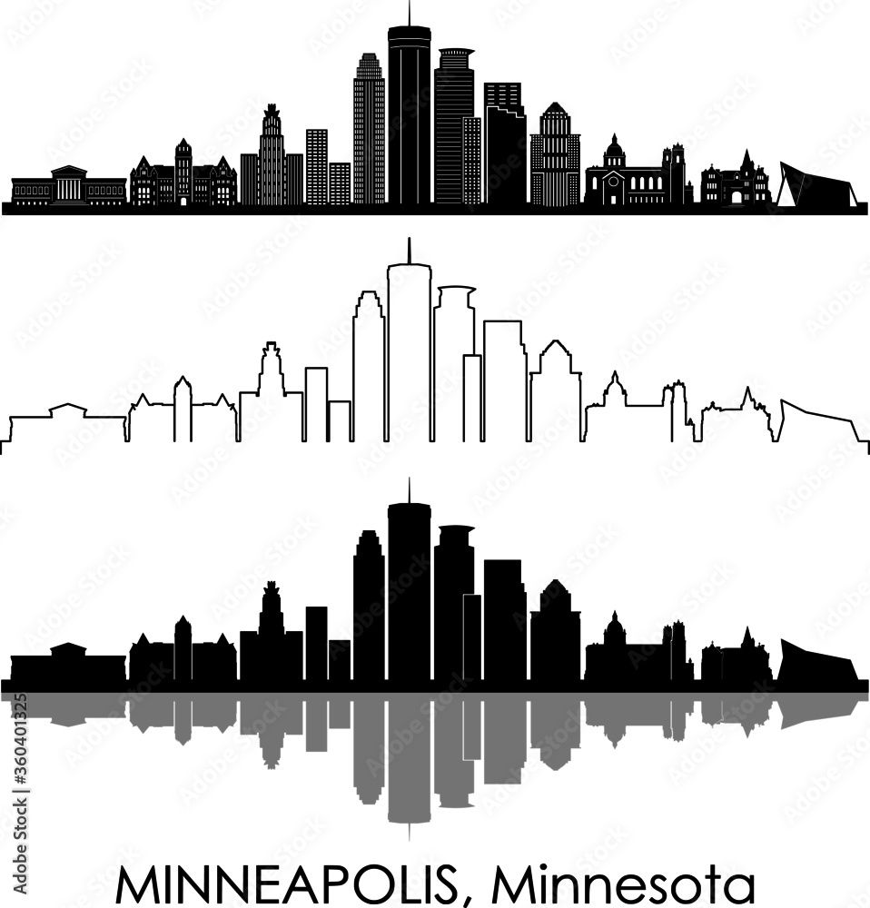 MINNEAPOLIS City Minnesota Skyline Silhouette Cityscape Vector