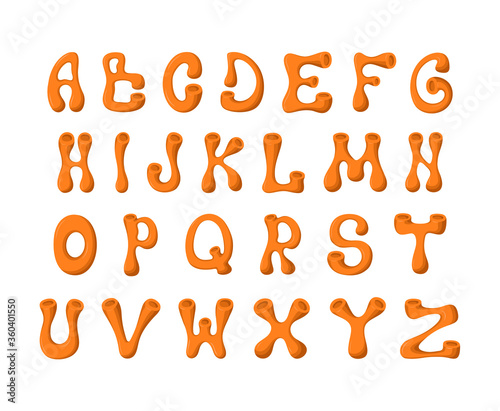 Cute kids alphabet. Volumetric letters. Vector