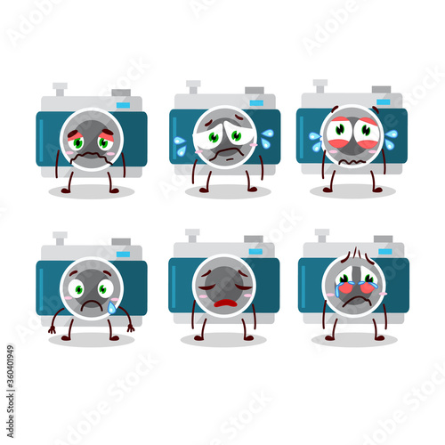 camera pocket cartoon in character with sad expression