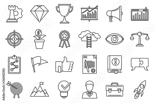 Success mission icons set. Outline set of success mission vector icons for web design isolated on white background