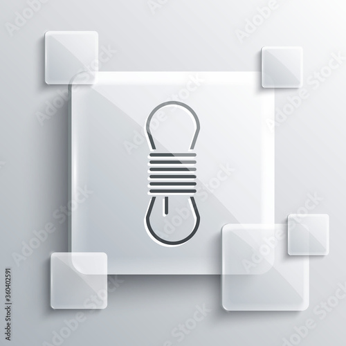 Grey Climber rope icon isolated on grey background. Extreme sport. Sport equipment. Square glass panels. Vector Illustration.