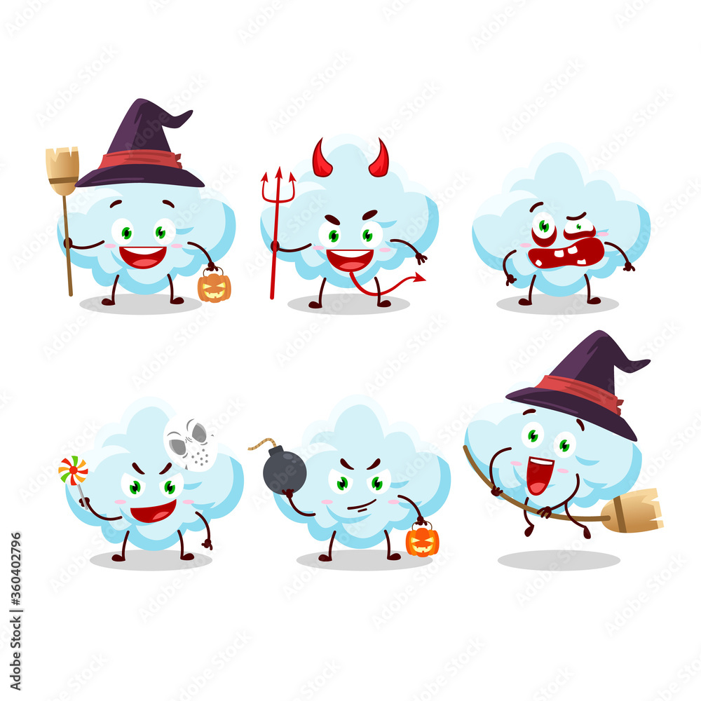 Halloween expression emoticons with cartoon character of cloud