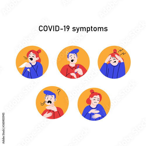 Flat illustrations of Covid-19 symptoms