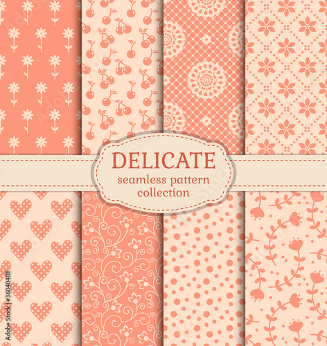 Delicate seamless patterns. Vector set.