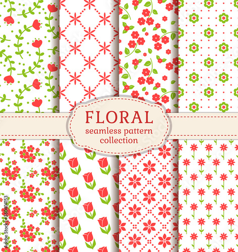 Floral seamless patterns. Vector set.