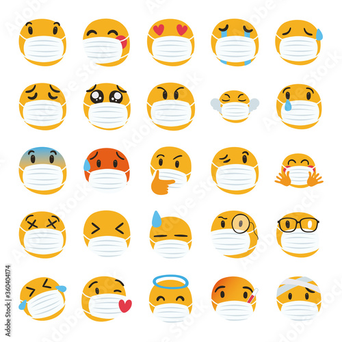 group of emojis wearing medical maskds characters