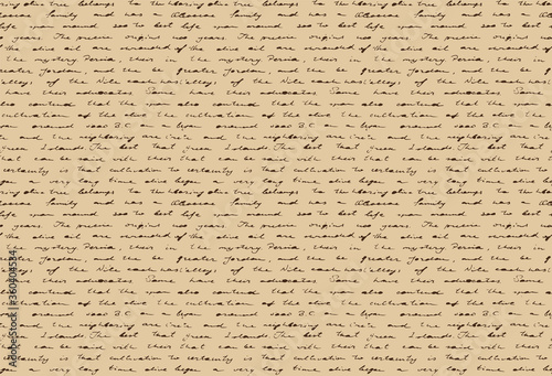 Ancient hand writing historical document. Vector aged yellow paper old text pattern. Vintage seamless background craft paper illustration