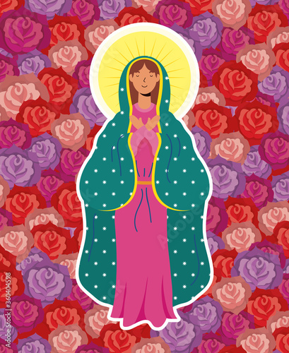 assumption of beautiful mary virgin with roses background