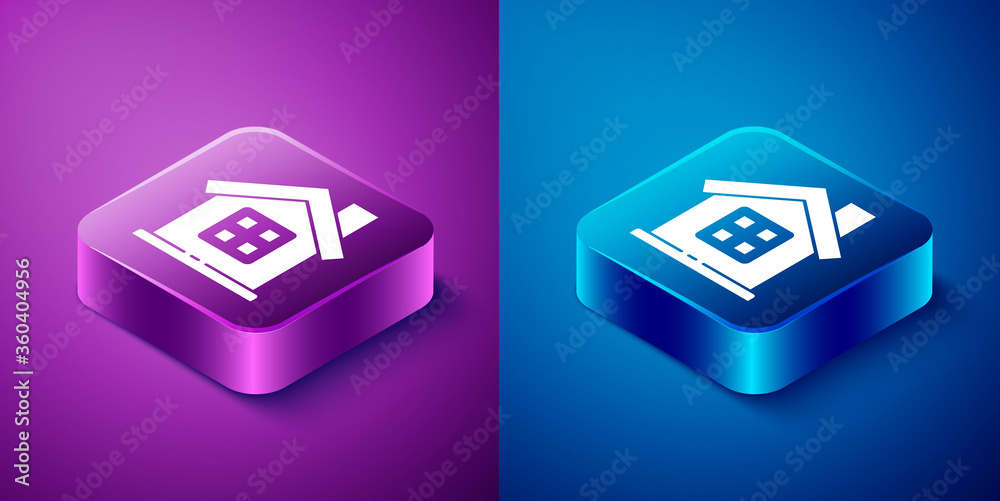 Isometric House icon isolated on blue and purple background. Home symbol. Square button. Vector Illustration. Isometric House icon isolated on blue and purple background. Home symbol. Square button. Vector Illustration.