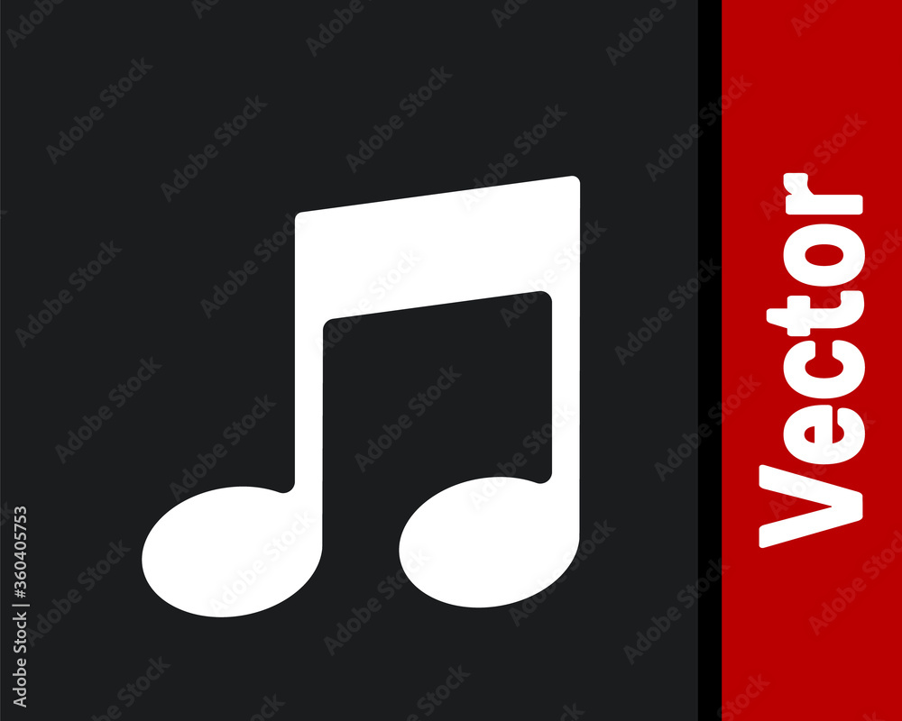 White Music note, tone icon isolated on black background. Vector Illustration. White Music note, tone icon isolated on black background. Vector Illustration.