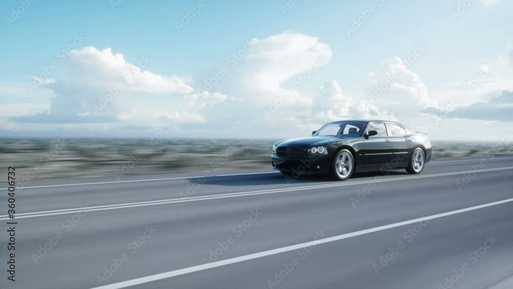 black futuristic electric car on highway in desert. Very fast driving. Concept of future. Realistic 4k animation. black futuristic electric car on highway in desert. Very fast driving. Concept of future. Realistic 4k animation.