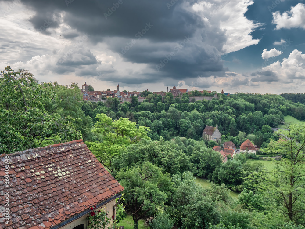 Panorama from the city walls in Rothenburg ob der Tauber, Germany