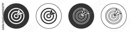 Black Target sport icon isolated on white background. Clean target with numbers for shooting range or shooting. Circle button. Vector Illustration.