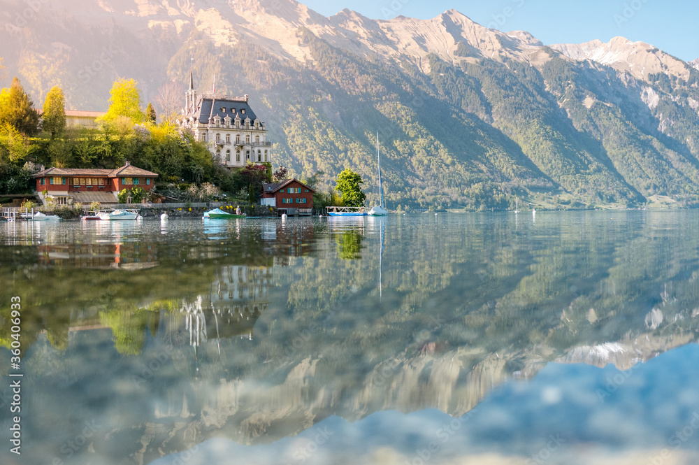 Fototapeta premium the insta-famous Seeburg Hotel in Iseltwald at Lake Brienz