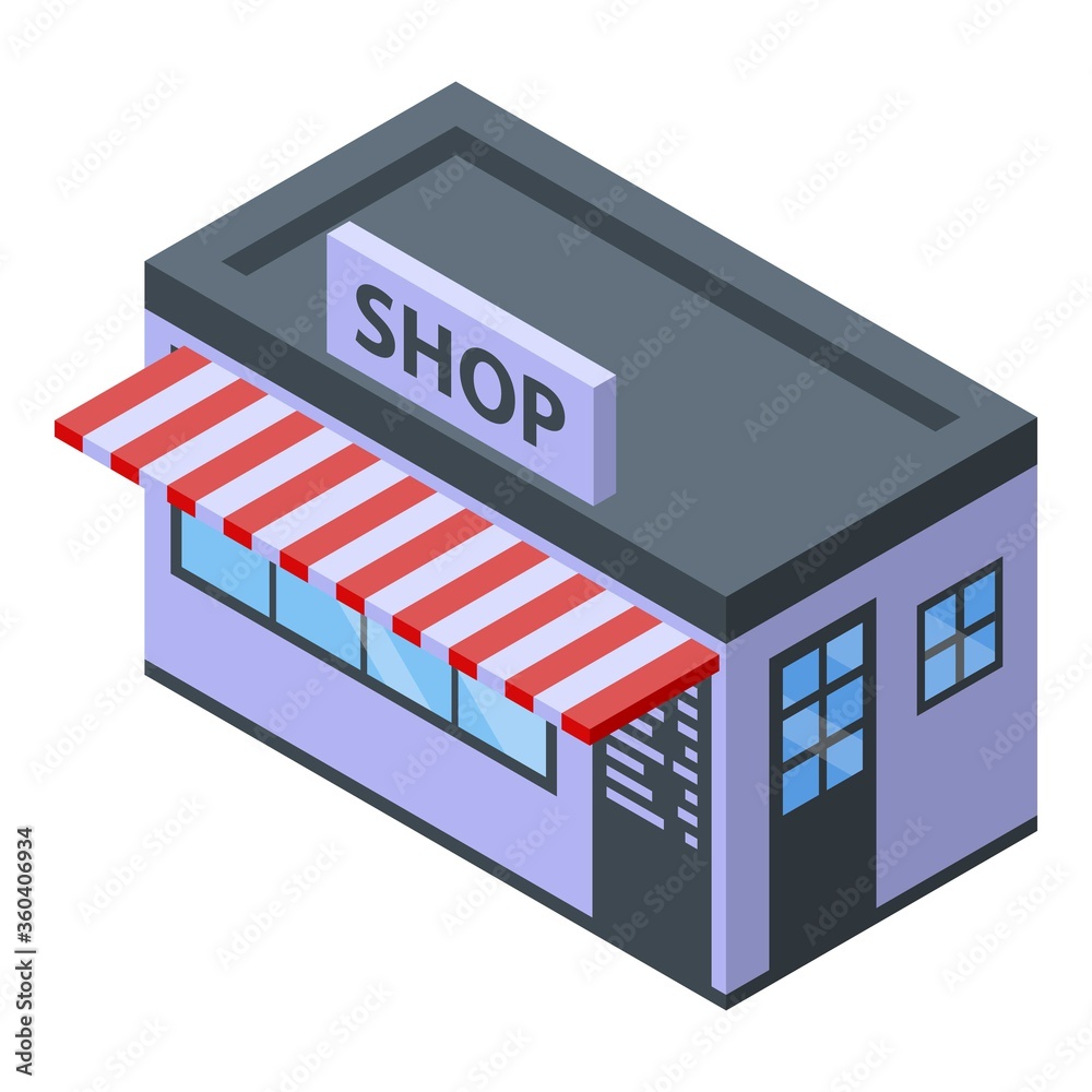 Street shop icon. Isometric of street shop vector icon for web design isolated on white background Street shop icon. Isometric of street shop vector icon for web design isolated on white background
