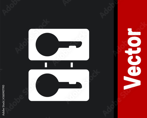 White Metal mold plates for casting keys icon isolated on black background. Set for mass production and forgery of the keys. Vector Illustration.