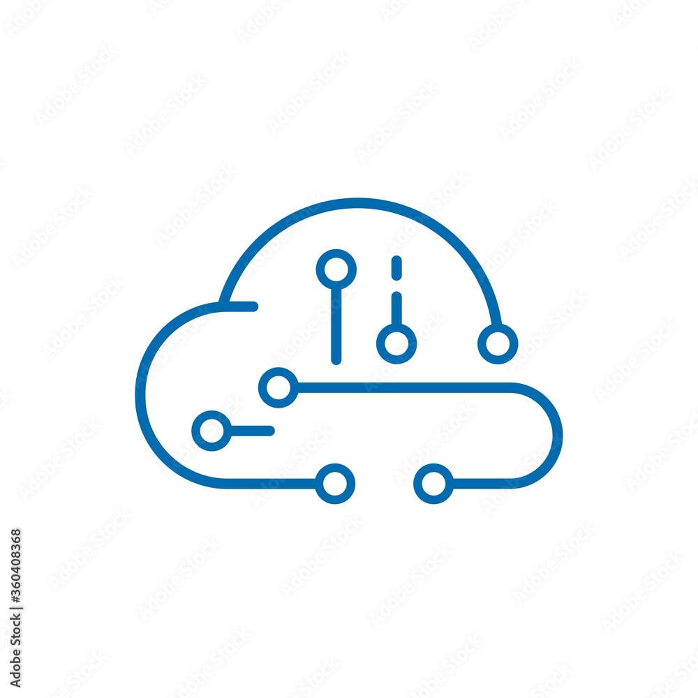Electronic cloud. Cloud service. Vector linear icon isolated on white background.