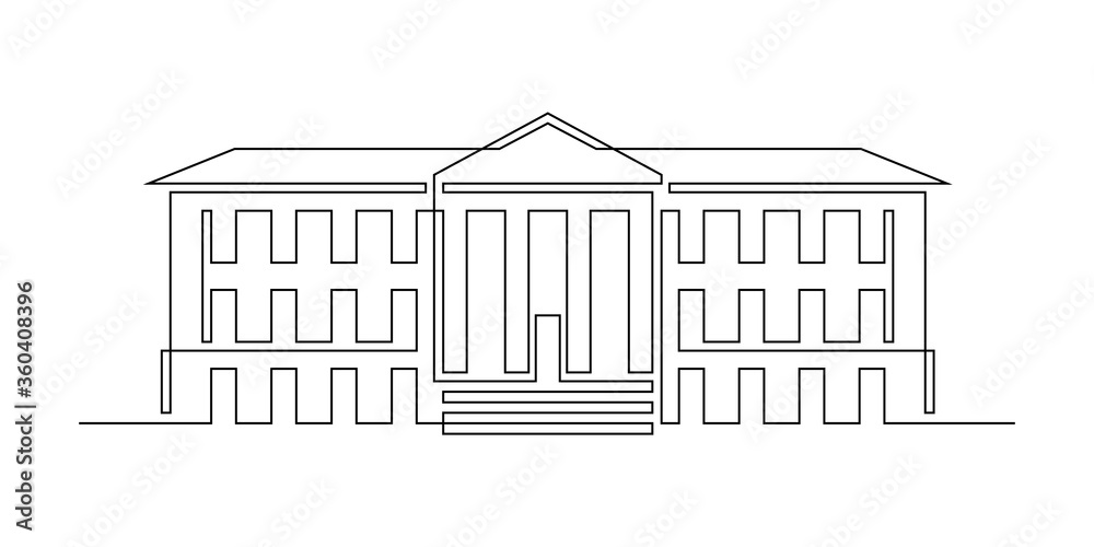Classical building with columns in continuous line art drawing style.  Typical architecture for government, court, university or museum  accommodation. Black linear design isolated on white background Stock  Vector | Adobe Stock