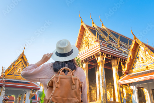 Canvas Print Beautiful asian tourist woman enjoy travel on Vacation in Bangkok at Thailand