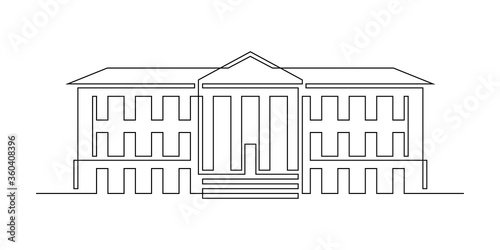 Classical building with columns in continuous line art drawing style. Typical architecture for government, court, university or museum accommodation. Black linear design isolated on white background