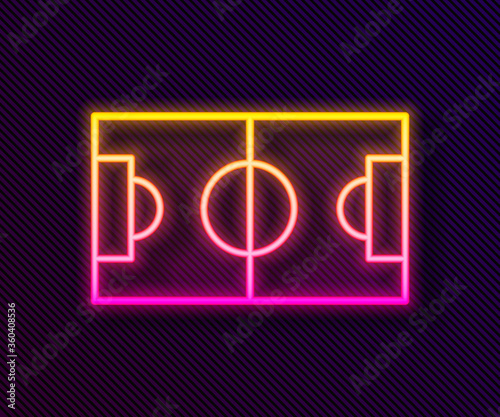 Glowing neon line Football or soccer field icon isolated on black background. Vector Illustration.