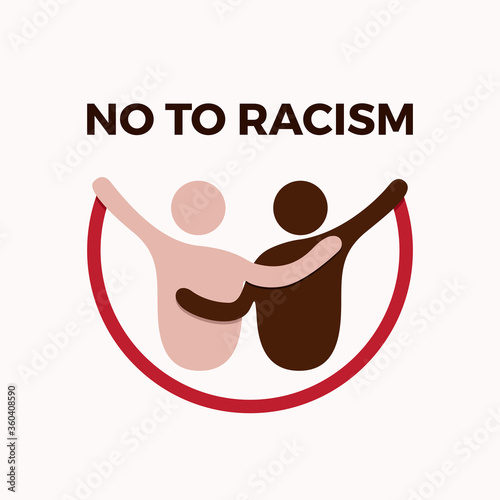 No to racism. Stop to racism and discrimination. Hug of different races. Vector Illustration