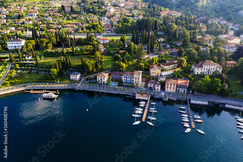 Lake Como, Italy, Town of Tremezzo, Panoramic aerial view 