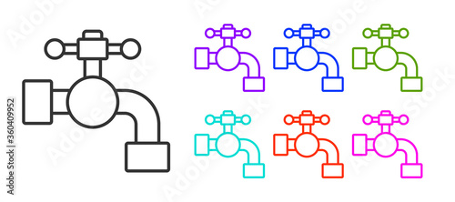 Black line Water tap icon isolated on white background. Set icons colorful. Vector Illustration.