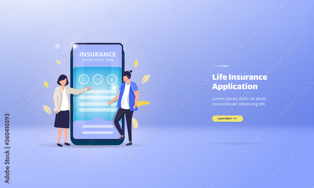 Illustration of woman explains to use life insurance application Illustration of woman explains to use life insurance application