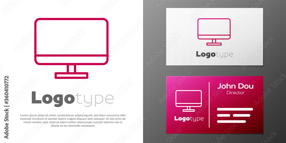 Logotype line Computer monitor screen icon isolated on white background. Electronic device. Front view. Logo design template element. Vector Illustration.