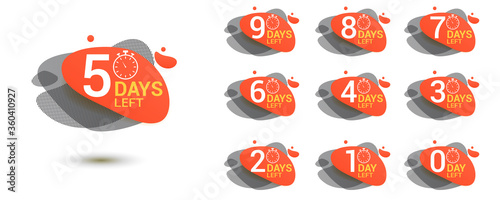 Number days left countdown. Amoeba liquid design label of Days to go for promotion, sale, landing page, template, ui, web, mobile app, poster, banner, flyer. Vector set number countdown 0 to 9.
