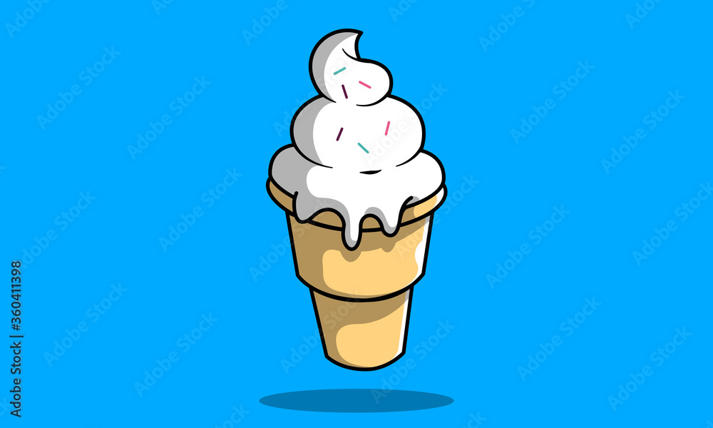 ice cream in the waffle cone. Vector flat outline icon. Cartoon style illustration for sticker and t shirt design ice cream in the waffle cone. Vector flat outline icon. Cartoon style illustration for sticker and t shirt design