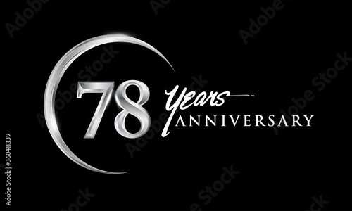 78th years anniversary celebration. Anniversary logo with silver ring elegant design isolated on black background, vector design for celebration, invitation card, and greeting card