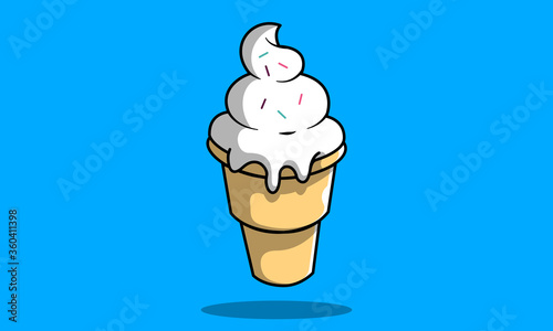 ice cream in the waffle cone. Vector flat outline icon. Cartoon style illustration for sticker and t shirt design