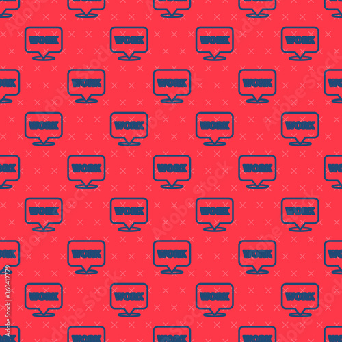 Blue line Location with text work icon isolated seamless pattern on red background. Vector Illustration. photo