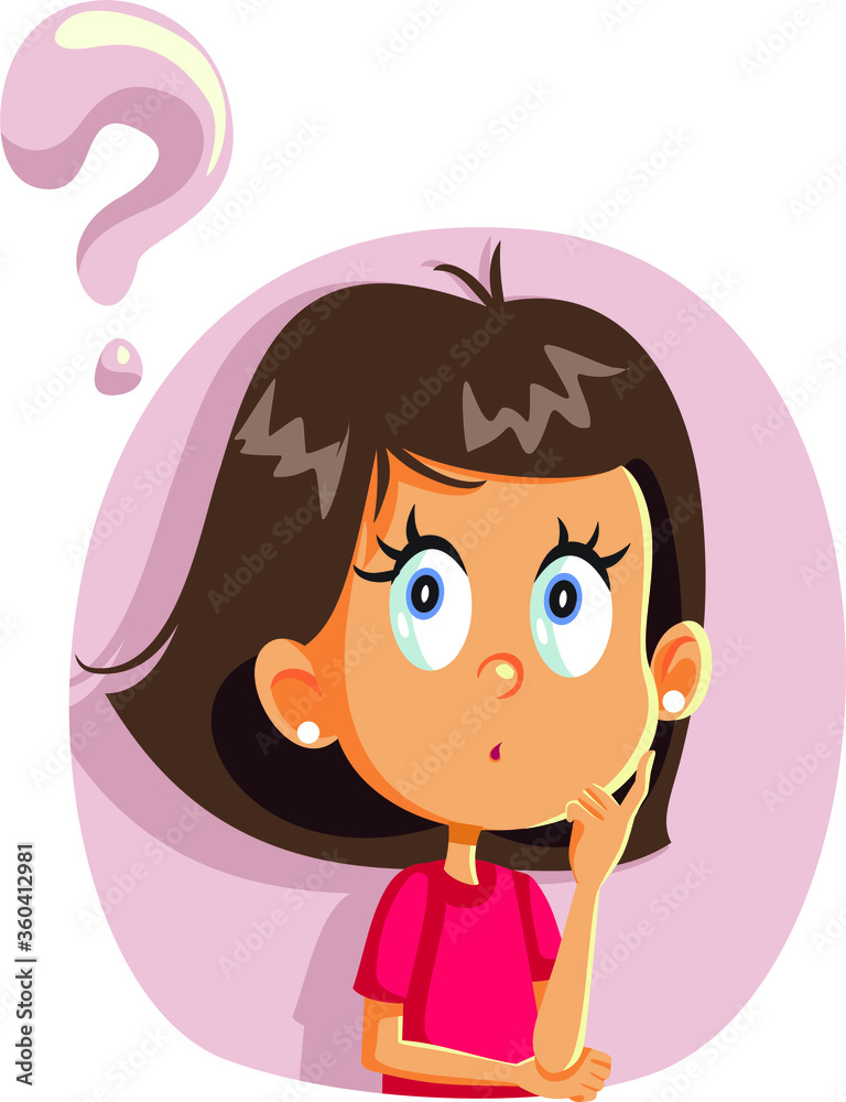 Little Girl Having Many Questions Vector Cartoon Little Girl Having Many Questions Vector Cartoon