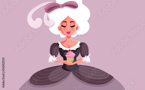 Marie Antoinette Holding a Cupcake Vector Cartoon Illustration